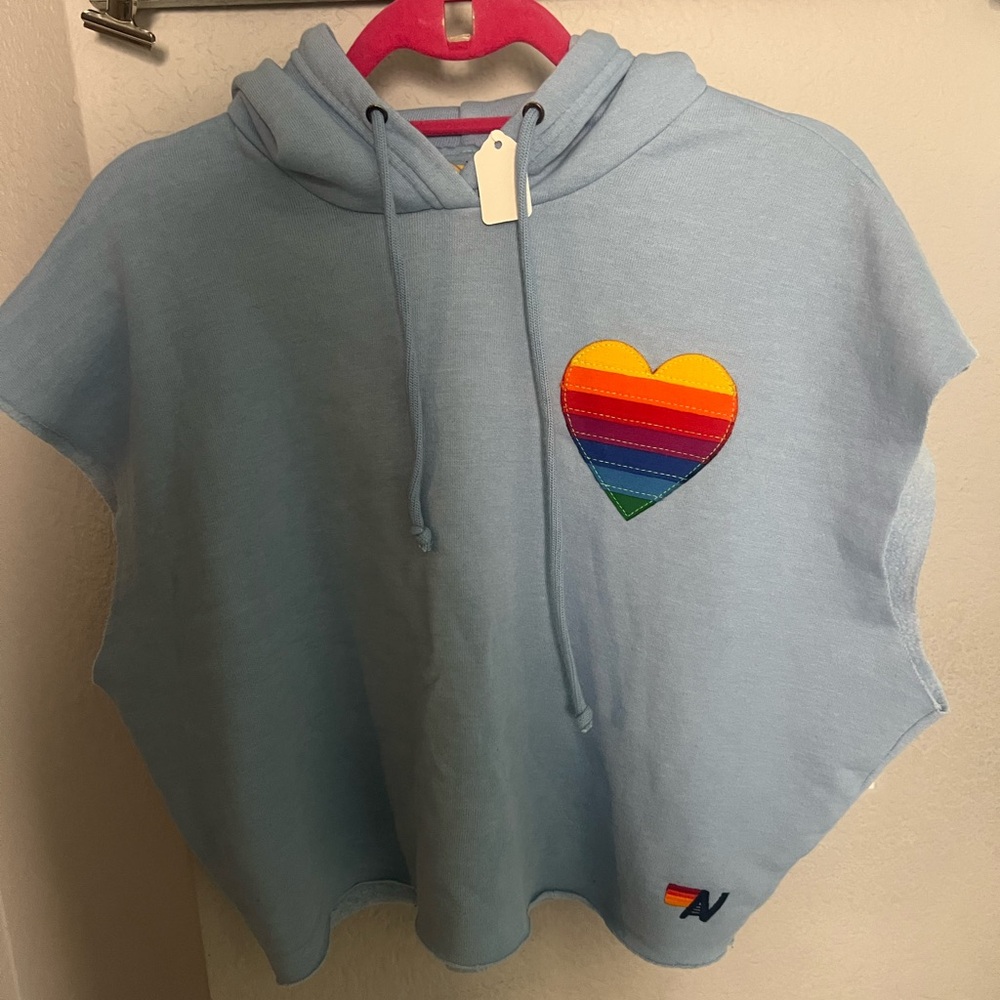Aviator Nation - Light Blue Hoodie with Rainbow Heart - not new balance not sure